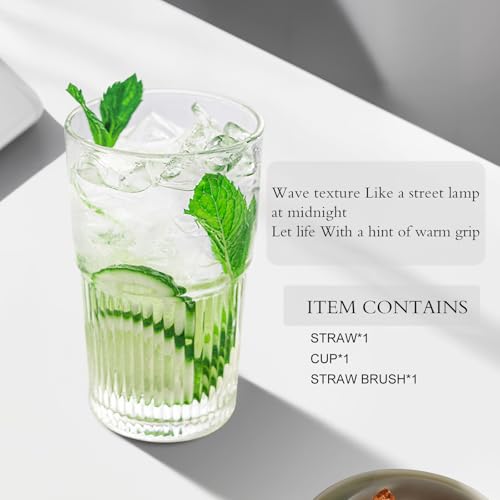 Luiaiog 18.5oz Glass Cups with Lids and Straws – Single Reusable Tumbler, Thickened Shatter-Resistant Glass, Ideal for Ice...