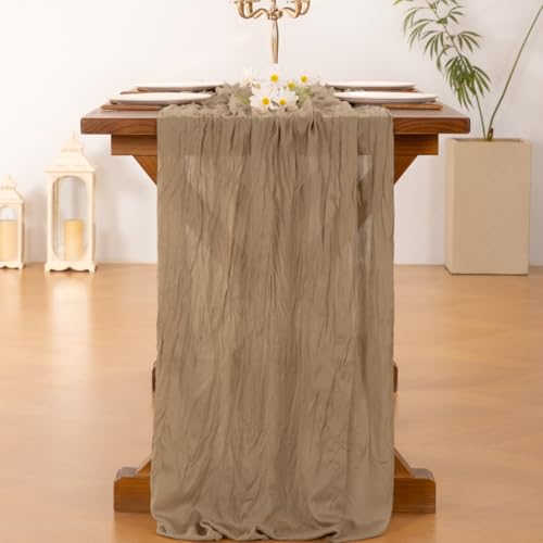 Socomi Nude Brown Cheesecloth Table Runner Fall Thanksgiving Boho Rustic Gauze 120 inch 10FT Cheese Cloth Runner for Weddi...
