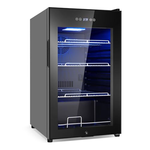 FoMup Beverage Refrigerator 17 inch Wide - 126 Can Beverage Cooler with Glass Door | Counter-Top/Freestanding Mini Beverag...