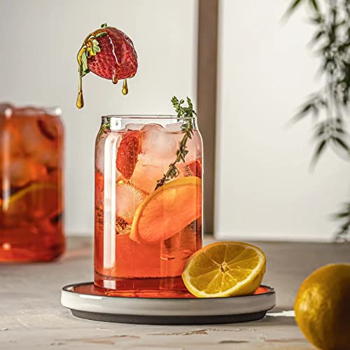 Le'raze Set of 6 Patented Can Shaped® Drinking Glasses - 16oz Clear Goblet Glass Cups for Margarita, Cocktails, Iced Coffe...