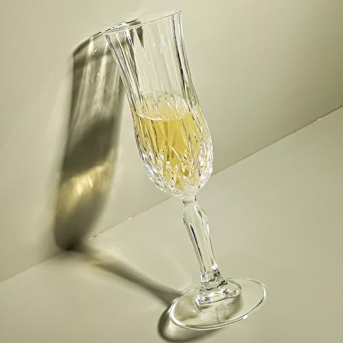 Champagne Flutes Set of 12-4 oz Vintage Crystal Clear Glasses with Cut Design, Elegant Stemware for Champagne, Prosecco, M...
