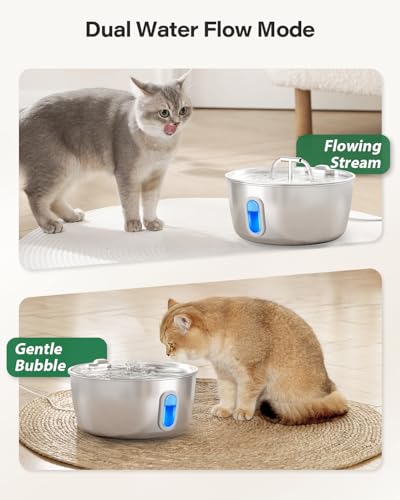 Cat Water Fountain Stainless Steel - 3.2L/108oz Pet Water Fountain for Cats Indoor - Automatic Pet Watering Dispenser (1 F...