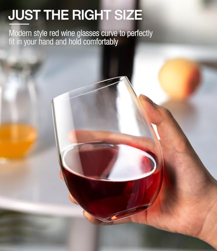 LUNA & MANTHA Stemless Wine Glasses Set of 4, 18oz Crystal Red White Wine Glasses for Daily Use, Hosting, Home Bar, Evenin...
