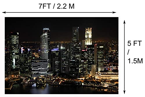 Laeacco 7x5ft Aerial View Famous Big City Backdrop for Photography Modern City Night View Background Skyscraper Urban Ligh...