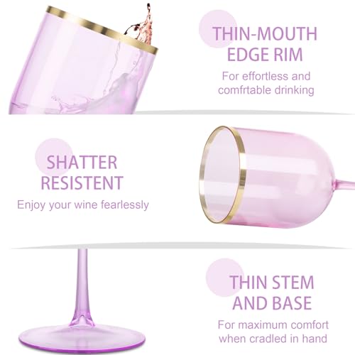 Liacere Plastic Wine Glasses Set of 814oz Purple Wine Cup with Gold Rim-Dishwasher Safe Plastic Wine Cups with Stem Reusab...