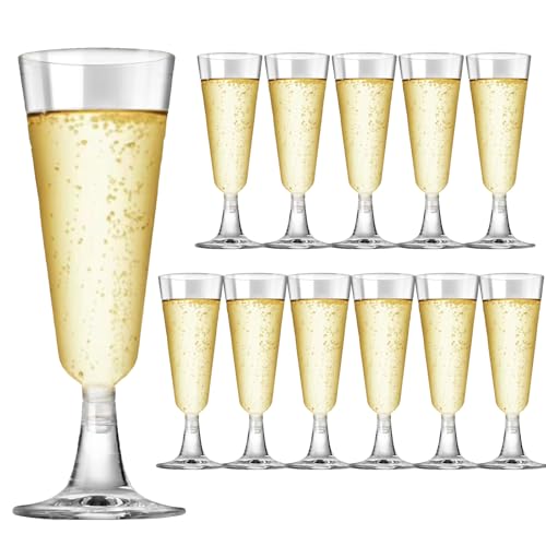 MIIDNTLX Champagne Flutes Plastic,25 Pack Wine Glasses,Disposable Champagne Glasses,5 Oz Clear Shot Cups,New Year Christma...