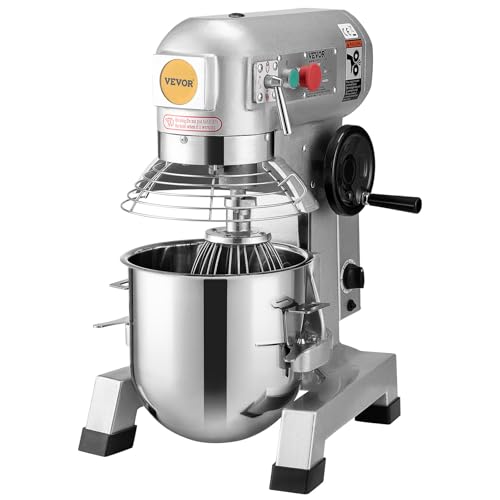 VEVOR Commercial Food Mixer, 20Qt Commercial Mixer with Timing Function, 750W Stainless Steel Bowl Heavy Duty Electric Food Mixer Commercial with 3 Speeds Adjustable 108/199/382 RPM, Dough Hook Whisk