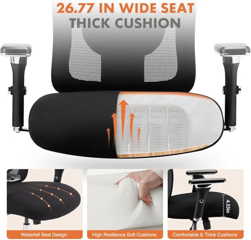 Sweetcrispy Big and Tall Office Desk Chair with Lumbar Support, 500lbs Heavy Duty Mesh Ergonomic Computer Chair with 4D Ar...