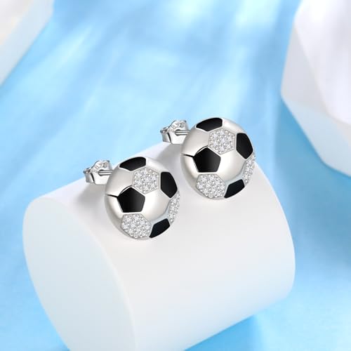 Jewmon Enamel Soccer Earrings Women Sports Earrings Stud for Men 925 Sterling Silver Cubic Zirconia Football Ear Stud Soccer Coach Gifts for Women Sport Jewelry Christmas Birthday Gifts Her FE0227W