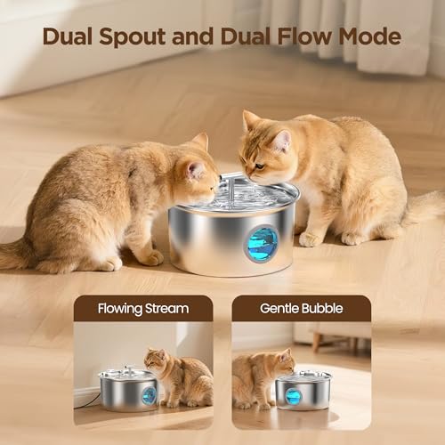 Cat Water Fountain Stainless Steel: 2.6L Cat Fountain for Drinking - Pet Water Fountain for Cats Indoor - Automatic Pet Wa...