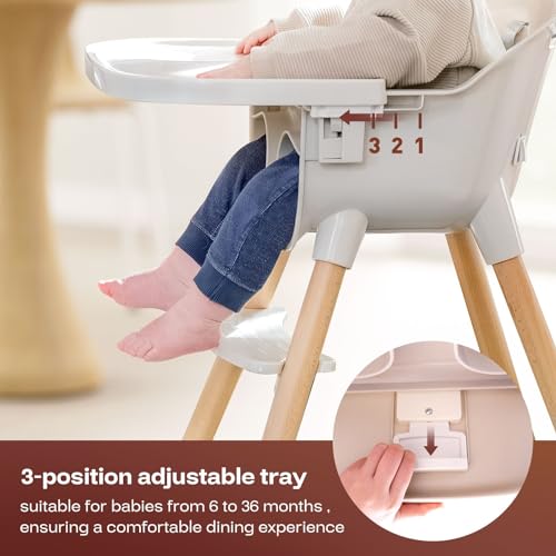 Fodoss 3-in-1 Wooden High Chair for Babies and Toddlers,Convertible Easy Clean Infant Highchair,Modern Design Silla para C...