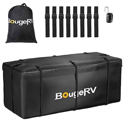 BougeRV Hitch Cargo Carrier Bag with Lock Waterproof Soft Shell 20 Cubic Feet (59" 24" 24") Cargo Bag for Hitch Carrier Include 8 Reinforced Straps for Truck Pickup RV All SUV with Hitch Cargo Basket