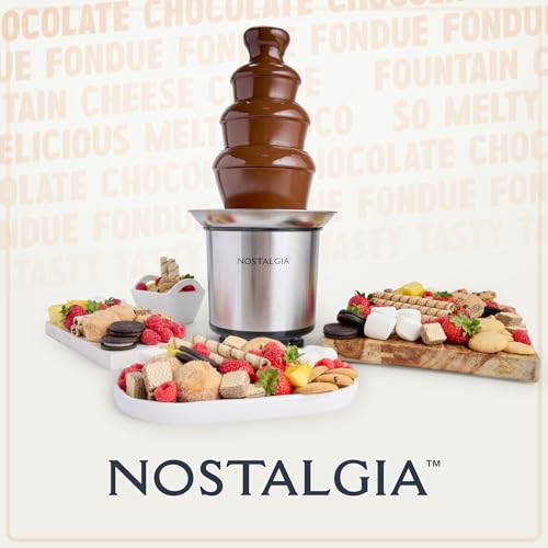 Nostalgia 4 Tier Electric Chocolate Fondue Fountain Machine for Parties - Melts Cheese, Queso, Candy, and Liqueur - Dip St...