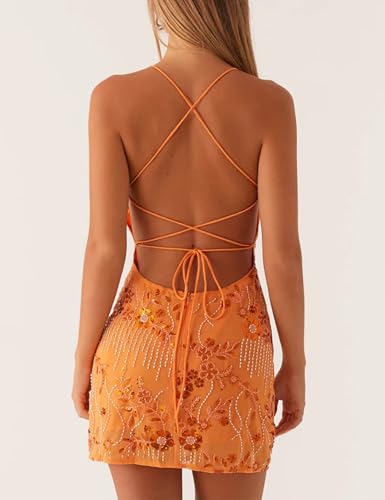JEIBKOUY Sexy Sparkly Sequin Mini Dress for Women Sleeveless Halter Open Back Strap Club Party Cocktail Bodycon Short Outfits