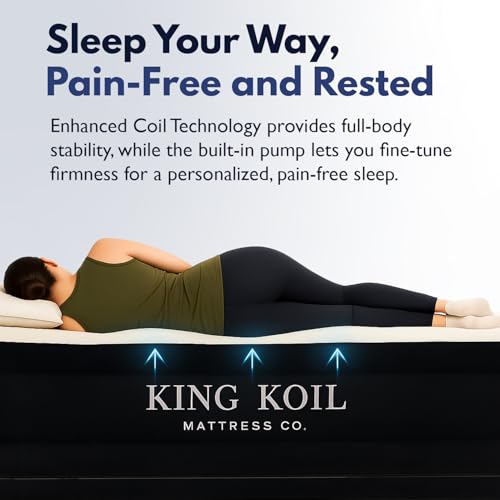 King Koil Luxury Air Mattress Queen with Built in Pump, Integrated Premium Pillow Inflatable Airbed for Guests, Camping & ...