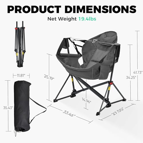 Ainfox Hammock Camping Chair, Foldable Portable Rocking Chairs for Adults Outside Swinging Camp with Cup Holder Pillow for...