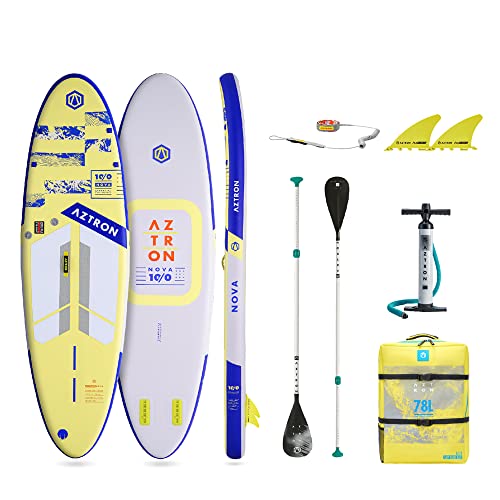 AZTRON NOVA 10'0" Inflatable Stand Up Paddle Board with Double Chamber Lite Safety Technology and Adjustable Paddle, Safet...