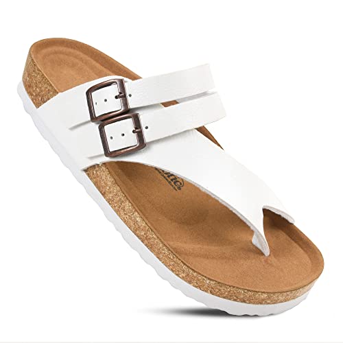 AEROTHOTIC Cute Slides for Women with Arch Support Comfy Adjustable Buckle Split Toe Straps with Cushioned Memory Foam Cor...