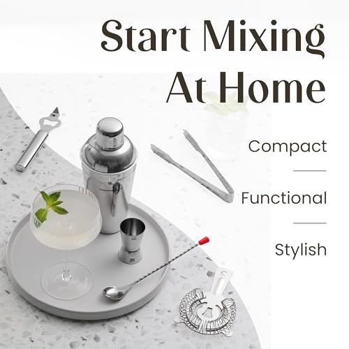 Modern Mixology Cocktail Shaker Set - 8 Piece Bartender Kit on Quality Pine Stand | Complete Cocktail Kit Gift Set | Top B...