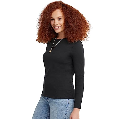 Hanes Womens Originals Long Sleeve Cotton T-Shirt, Lightweight Crewneck Tee, Modern Fit