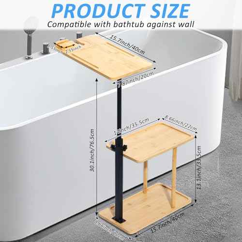 3 Layer Bath Tub Tray Table, Liftable Freestanding Bamboo Bath Tray Caddy for Tub Against Wall, Bath Table Tray Tub Shelf Bathroom Organizer Shelf for Luxury Spa and House Warming New Home