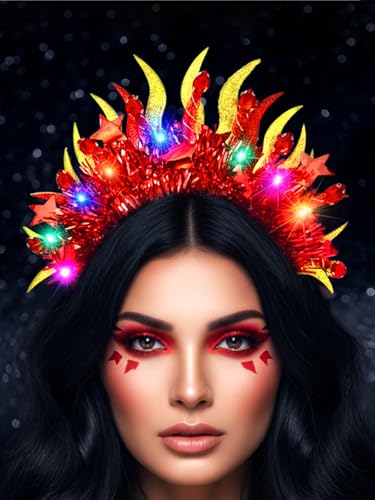 Urieo Light Up Fire Headband LED Flame Headpiece Glow Festival Hair Accessories for Women