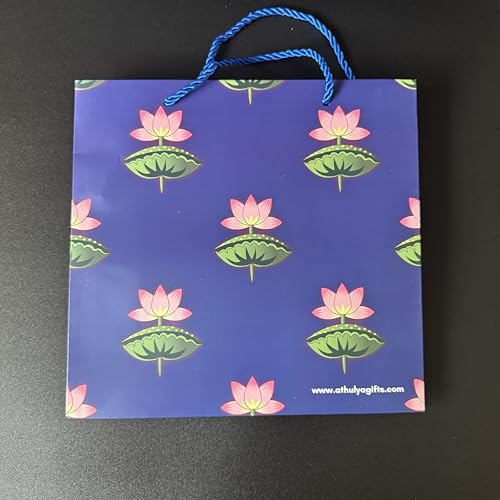 Gift Bags Bulk, 10 Pcs Gift Bags, Luxury Bag with Handles for Anniversary Presents Wedding Engagement Party, Pichwai Lotus Design Bags, Large Size, 10 x 9.8 x 4 inches, 10 Pack, India Return Gifts