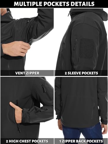 TACVASEN Men's Special Ops Military Tactical Soft Shell Winter Warm Fleece Lined Jacket Rain Hood Coat Hiking Snowboard