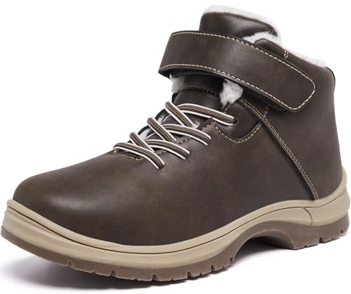YINGCSM Boys Snow Boots Warm Fur Lined Non Slip Winter Shoes Lightweight Water Resistant Hiking Boot