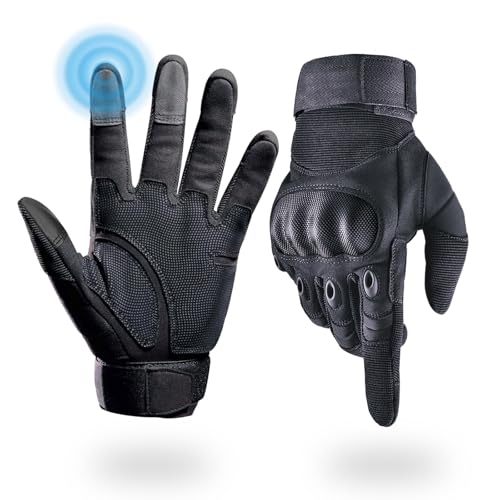 Liovoras Tactical Gloves for Men, Shooting & Motorcycle Gloves with Hard Shell Knuckle Protection & Leather Palm for Airso...