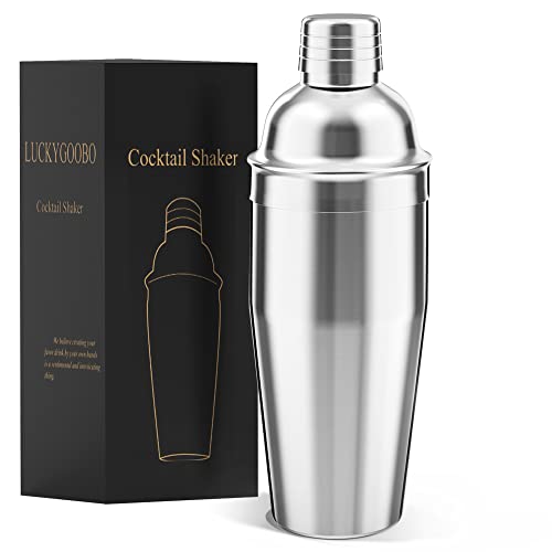 LUCKYGOOBO Cocktail Shaker,24 oz Martini Shaker,Drink Shaker Built-in Strainer,Professional Stainless Steel Margarita Mixe...