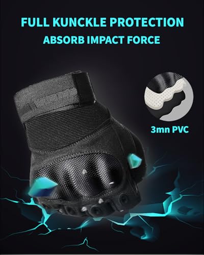 Liovoras Tactical Gloves for Men, Shooting & Motorcycle Gloves with Hard Shell Knuckle Protection & Leather Palm for Airso...