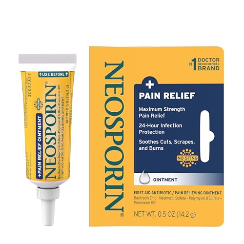 Neosporin + Maximum-Strength Pain Relief Dual Action Ointment, First Aid Topical Antibiotic & Analgesic Ointment for 24-Ho...