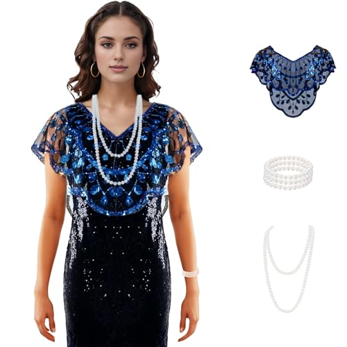 Baisdan 1920s Shawl for Women Gatsby Dress, Flapper Shawl with Beads Set, 1920s Accessories for Women, Roaring 20's Costume