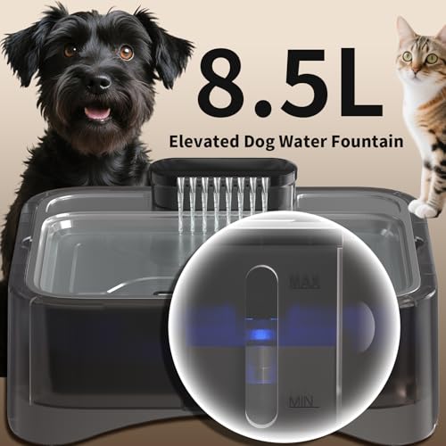 8.5L/2.25Gal Elevated Dog Water Fountain, Xetino 4 Height Adjustable Raised Dog Water Bowl Dispenser for Large Dogs with S...