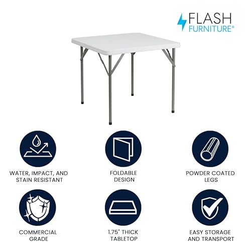 Flash Furniture Elon 2.85' Square All-Occasion Plastic Folding Event Table with Locking Legs, Folding Banquet Table for In...