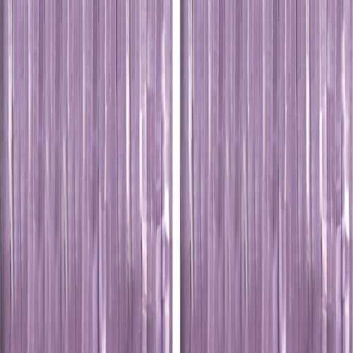ParyWoo Light Purple Streamers 2pcs Tinsel Backdrop 8.2FT Metallic Lavender Foil Fringe Streamer Curtains Photo Booth Back...
