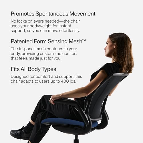Humanscale World LM Black Catena Mesh Ergonomic Office Chair for Desk with Slate Gray Autumn Seat, Adjustable Simple Desk ...