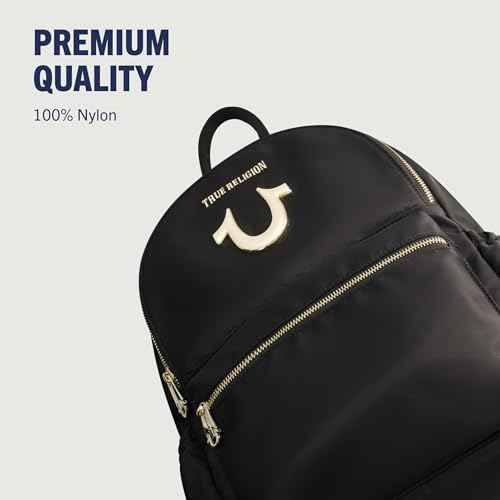 True Religion Backpack, Zip pocket, Horseshoe Logo Travel Bag, Black