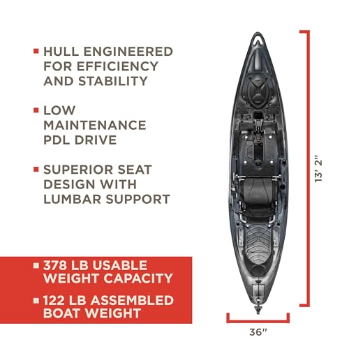 Old Town Sportsman BigWater PDL 132 Solo Angler Sit-on-Top Pedal Fishing Kayak, 13ft