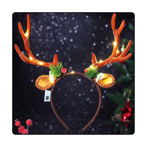 Olbye Led Deer Antlers Headband Women’s Deer Costume Accessories Light Up Fawn Horn Headband Reindeer Antler Headpiece Hal...