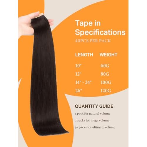 DOORES Human Hair Extensions Tape in, Dark Brown 100g 20 Inch 40pcs, Tape in Hair Extensions Real Hair Straight Natural Hair Skin Weft Hair Extensions