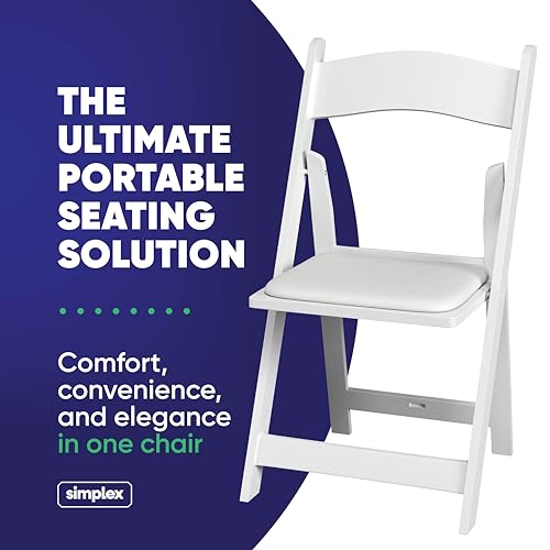 SIMPLEX 4 White Folding Chairs – Resin Stackable Foldable Chairs with Padded Seats – Comfortable White Folding Chairs for ...