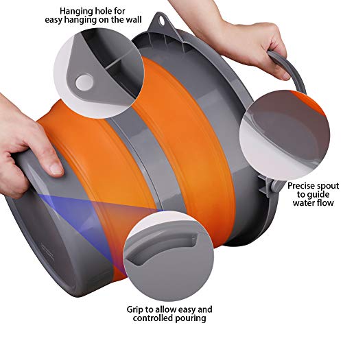 2 Pack Collapsible Plastic Bucket with 2.6 Gallon (10L) Each, Foldable Round Tub for House Cleaning, Space Saving Outdoor ...