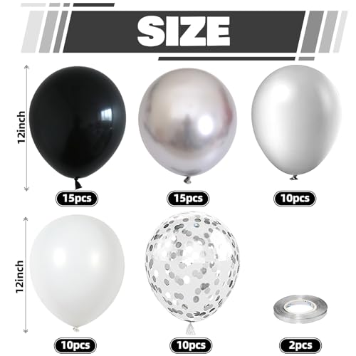 Black and Silver Balloons, 60 Packs 12 Inch Chrome Metallic Silver Balloons and Confetti Balloons, Black White Silver Ball...