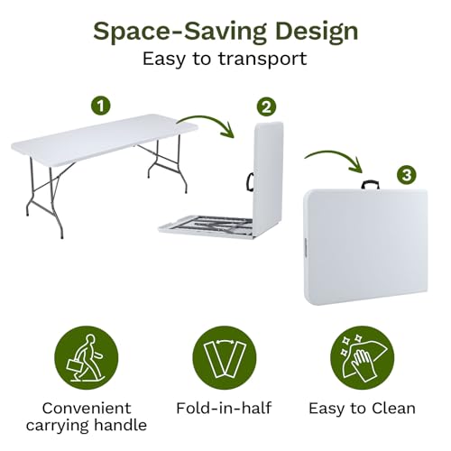 4 FT Foldable Table with Built in Handle & Steel Legs, Heavy Duty Portable Table, Folding Table Outdoor Indoor with Carryi...