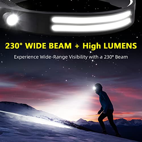 Beccason 3PCS LED Headlamp Rechargeable - 230° COB Super Bright Head Lights for Forehead, Hard hat Light for Adults, USB C...