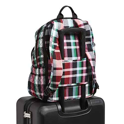 Vera Bradley Women's Cotton Campus Backpack, Ribbons Plaid - Recycled Cotton, One Size