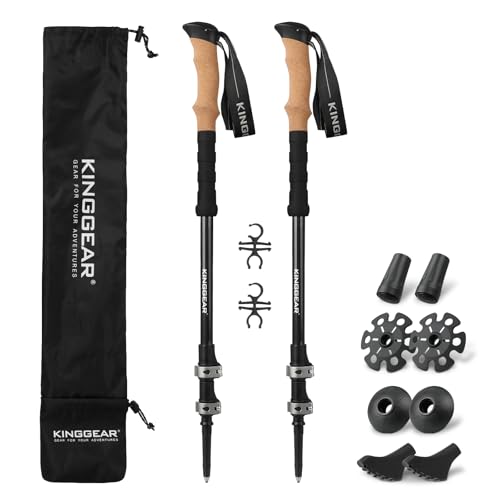 KINGGEAR TPC-3K 100% Carbon Fiber Trekking Poles for Hiking - Ultralight Collapsible Hiking Poles with Cork & EVA Foam Gri...