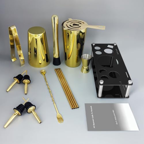Professional Cocktail Shaker Set with Stand Cocktail Recipes, 15-Piece 750/600ml Bartender Kit, Bar Sets Bartending Kit Ba...